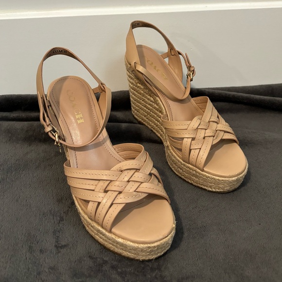 Coach Dottie Nude High Heel Wedge Sandals - Picture 3 of 12